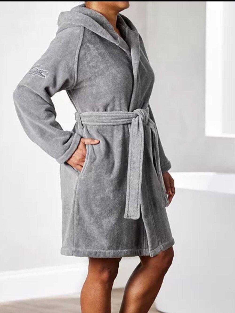 Lacoste women's grey robe with hood cotton size large xl